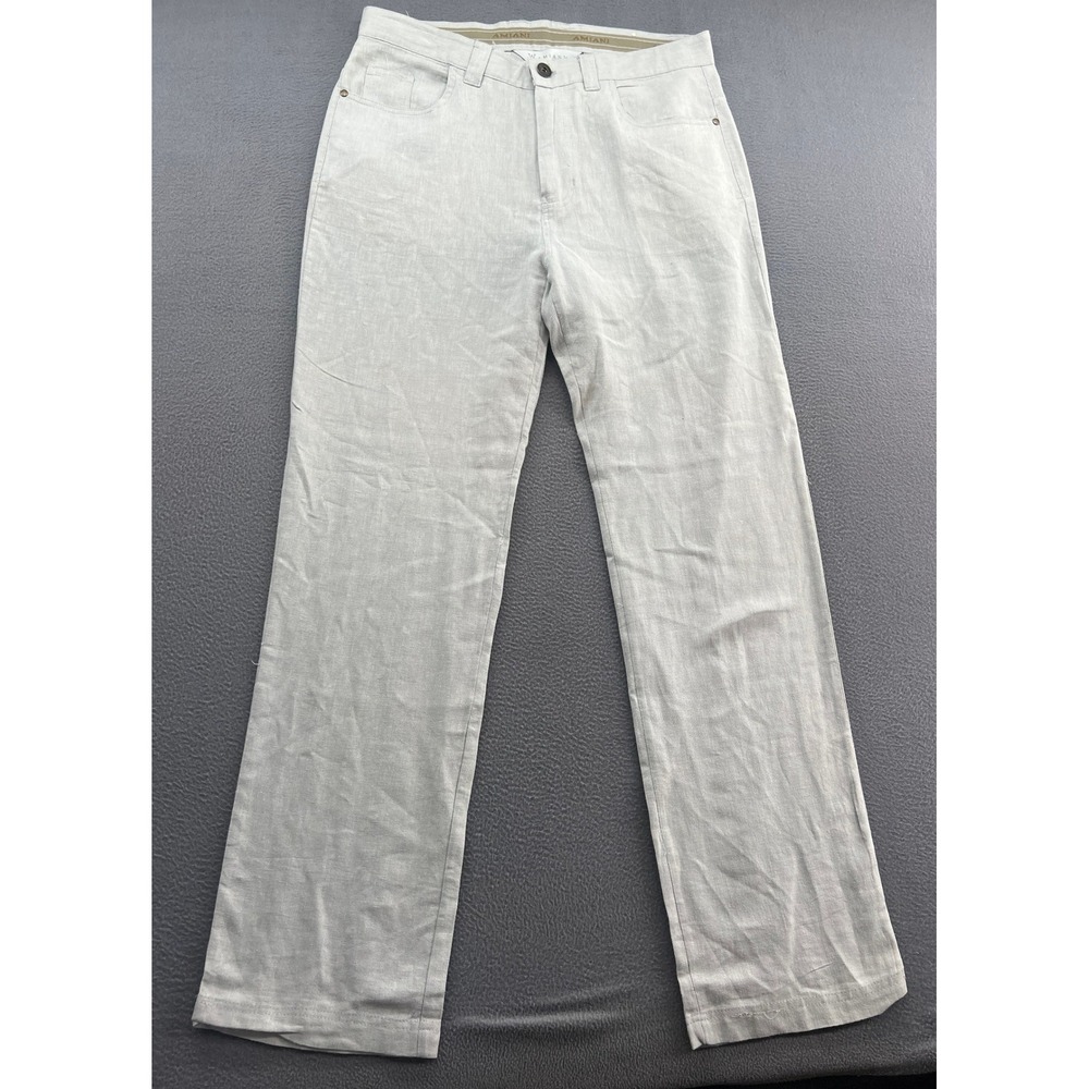 AMIANI Pants Mens Sx 34x33 Light Gray Linen Blend Straight Leg Casual Dress